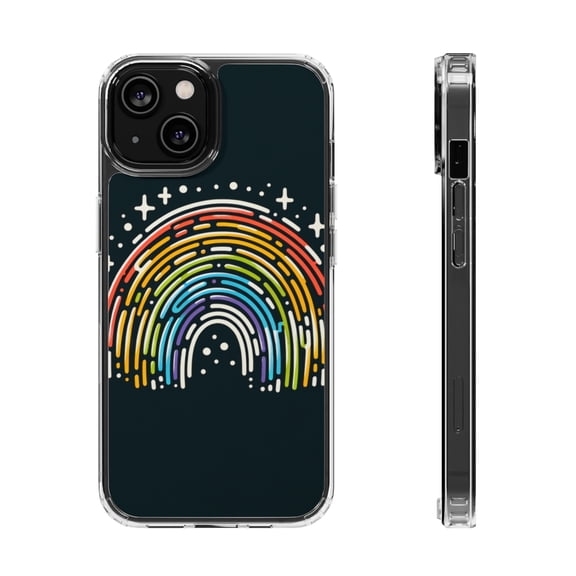 DistinctInk Hybrid (Acrylic / TPU) Clear Slim Fit Case for Apple iPhone 13 (6.1" Screen) - "Vibrant Spectrum: A Bold Hand-Drawn Rainbow"