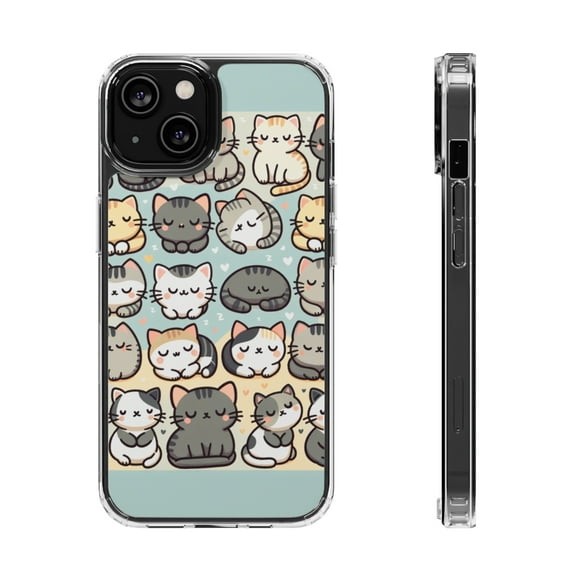 DistinctInk Hybrid (Acrylic / TPU) Clear Slim Fit Case for Apple iPhone 13 (6.1" Screen) - "Whimsical Feline Playground: A Playful Pattern"