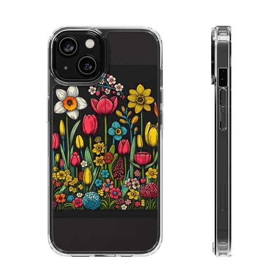 DistinctInk Hybrid (Acrylic / TPU) Clear Slim Fit Case for Apple iPhone 13 MINI (5.4" Screen) - "Blooming Delights: Colorful Spring Flower Patterns"