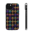 thumbnail image 1 of DistinctInk Clear Hybrid Case for Apple iPhone 13 Mini (5.4" Screen) - Vibrant Neon Christian Cross Pattern - Slim Profile Design, 1 of 8