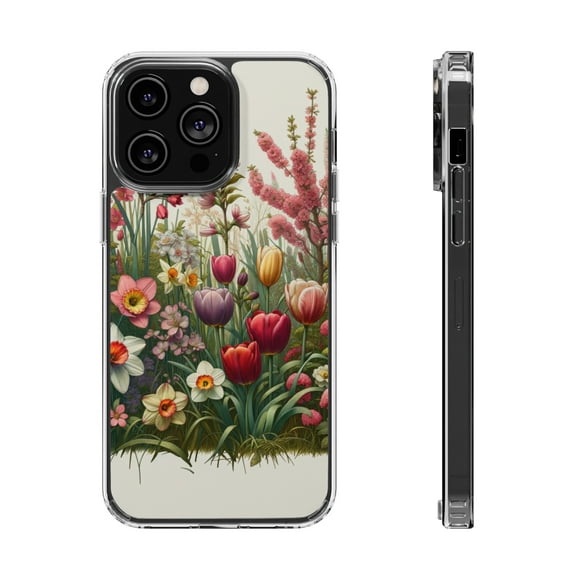 DistinctInk Hybrid (Acrylic / TPU) Clear Slim Fit Case for Apple iPhone 13 Pro (6.1" Screen) - "Blooming Symphony: A Floral Spring Revival"