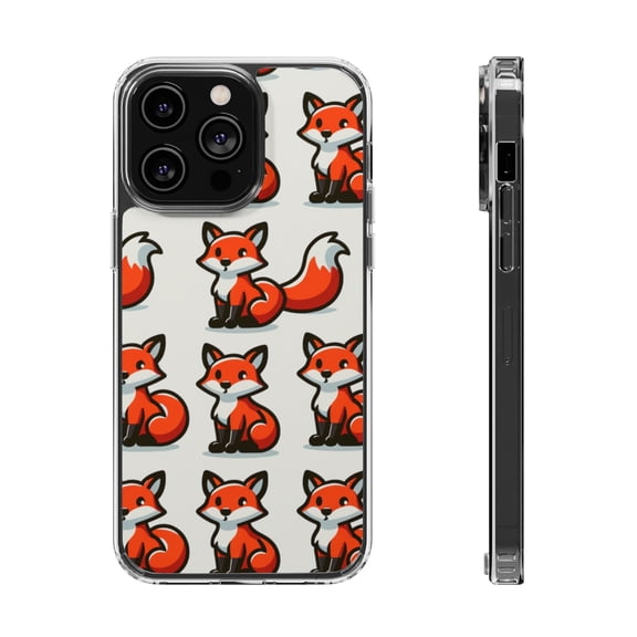 DistinctInk Hybrid (Acrylic / TPU) Clear Slim Fit Case for Apple iPhone 13 Pro (6.1" Screen) - "Fox Fun: A Playful Repeating Pattern"