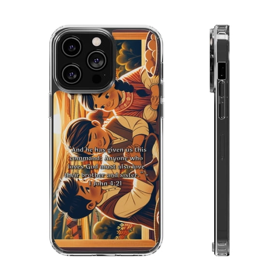 DistinctInk Clear Hybrid Case for Apple iPhone 13 Pro (6.1" Screen) - The Command to Love: 1 John 4:21 - Shockproof Protection