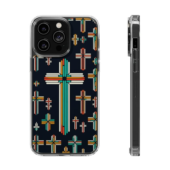 DistinctInk Hybrid (Acrylic / TPU) Clear Slim Fit Case for Apple iPhone 13 Pro (6.1" Screen) - "Vibrant Crosses: A Striking Minimalistic Pattern"