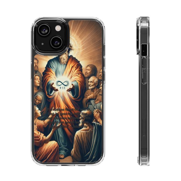 DistinctInk Clear Hybrid Case for Apple iPhone 14 (6.1" Screen) - God's Love: Eternal Life Through Belief - Shockproof Protection