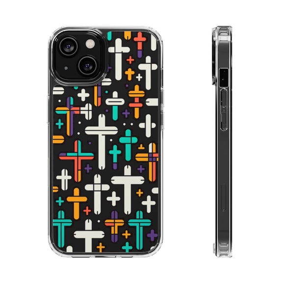 DistinctInk Clear Hybrid Case for Apple iPhone 14 (6.1" Screen) - Vibrant Christian Crosses: Bold and Minimalistic - Lightweight Grip