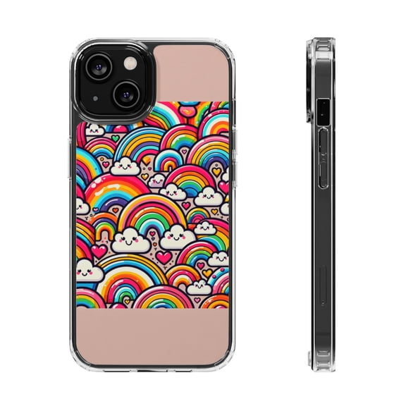 DistinctInk Hybrid (Acrylic / TPU) Clear Slim Fit Case for Apple iPhone 14 (6.1" Screen) - "Whimsical Kaleidoscope: A Playful Rainbow Pattern"