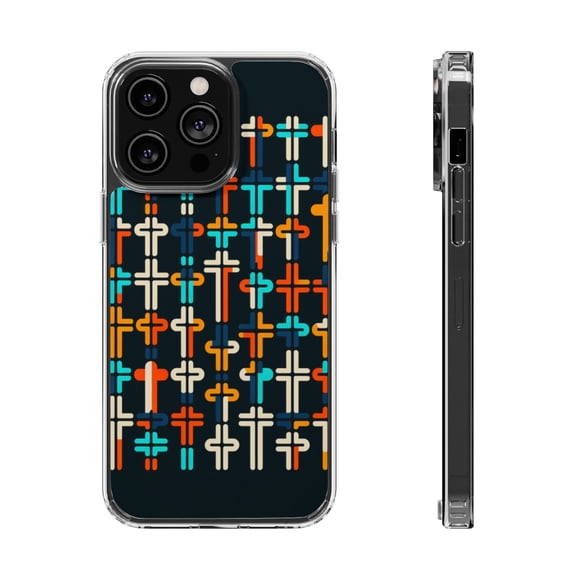 DistinctInk Clear Hybrid Case for Apple iPhone 14 Plus (6.7" Screen) - Harmonious Balance: Vivid Cross Pattern - Slim Profile Design