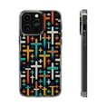 thumbnail image 1 of DistinctInk Hybrid (Acrylic / TPU) Clear Slim Fit Case for Apple iPhone 14 PLUS (6.7" Screen) - "Vibrant Christian Crosses on Deep Black", 1 of 8
