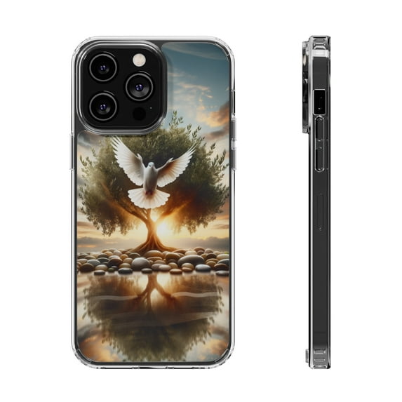 DistinctInk Hybrid (Acrylic / TPU) Clear Slim Fit Case for Apple iPhone 14 Pro (6.1" Screen) - "A Serene Symbol of Peace: Palestinians"