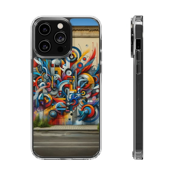 DistinctInk Hybrid (Acrylic / TPU) Clear Slim Fit Case for Apple iPhone 14 Pro (6.1" Screen) - "Colorful Streets: A Vibrant Expression of Urban Art"