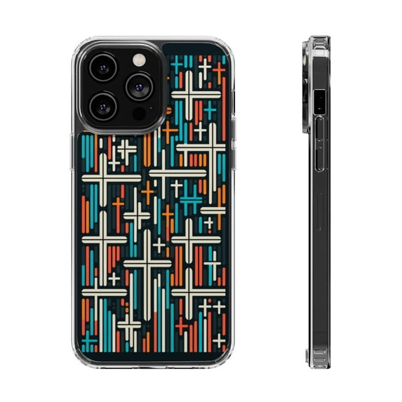 DistinctInk Clear Hybrid Case for Apple iPhone 14 Pro (6.1" Screen) - Mesmerizing Christian Crosses: Bold and Contrast - Raised Bezel Screen Guard