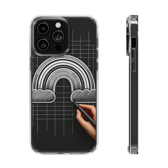 DistinctInk Hybrid (Acrylic / TPU) Clear Slim Fit Case for Apple iPhone 14 Pro (6.1" Screen) - Title: "Vivid Spectrum Against the Dark"