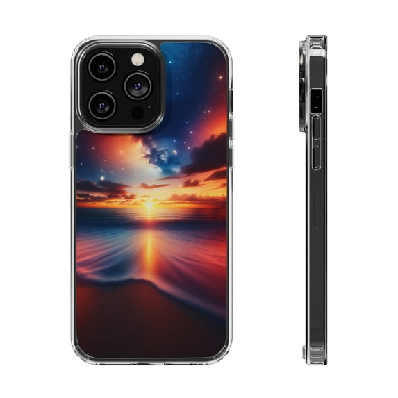 DistinctInk Clear Hybrid Case for Apple iPhone 14 Pro (6.1" Screen) - Tranquil Twilight: A Long Exposure Serenity - Raised Bezel Screen Guard