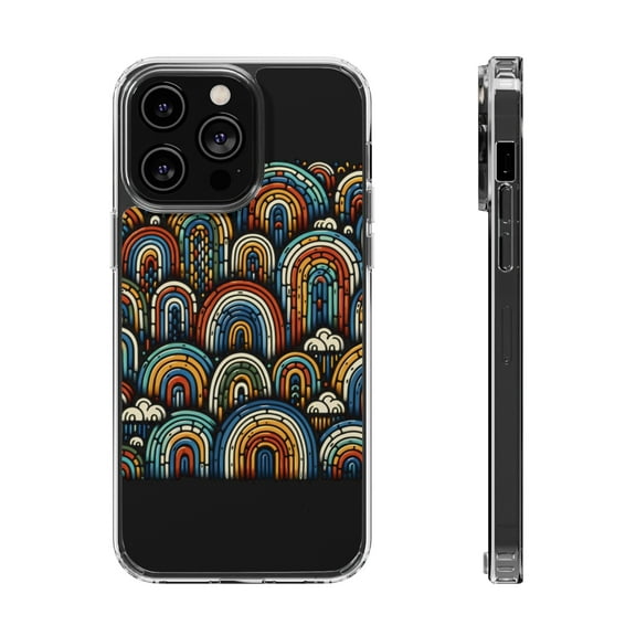DistinctInk Hybrid (Acrylic / TPU) Clear Slim Fit Case for Apple iPhone 14 Pro (6.1" Screen) - "Vibrant Rainbows Illuminate the Dark Canvas"