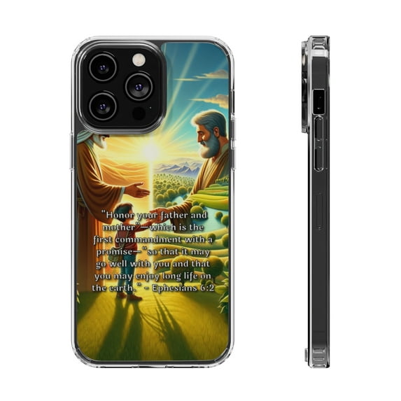 DistinctInk Clear Hybrid Case for Apple iPhone 14 Pro Max (6.7" Screen) - The Promise of Long Life: Ephesians 6:2 - Lightweight Grip