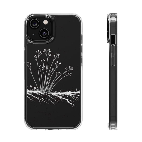 DistinctInk Clear Hybrid Case for Apple iPhone 15 (6.1" Screen) - Graceful Blooms in Midnight's Embrace - Slim Profile Design