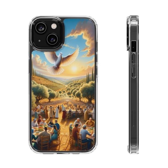 DistinctInk Hybrid (Acrylic / TPU) Clear Slim Fit Case for Apple iPhone 15 (6.1" Screen) - "Harmony Blossoms in Ancient Palestinian Landscape"