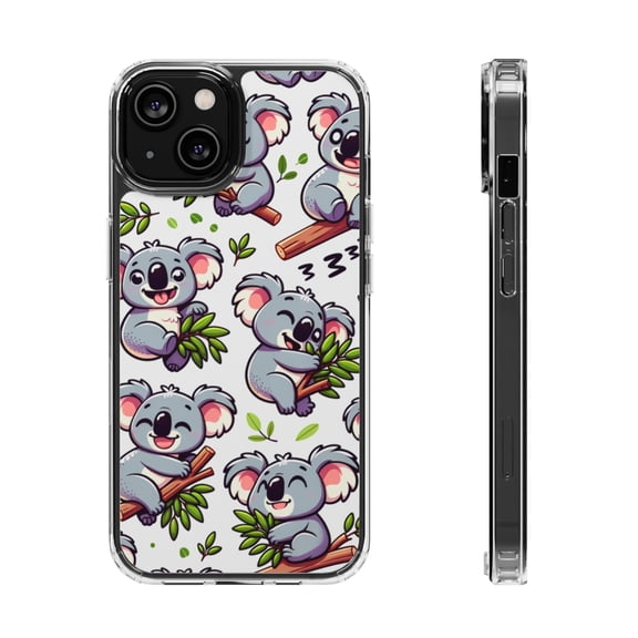 DistinctInk Hybrid (Acrylic / TPU) Clear Slim Fit Case for Apple iPhone 15 (6.1" Screen) - "Joyful Koala Playtime: A Cartoon Pattern"