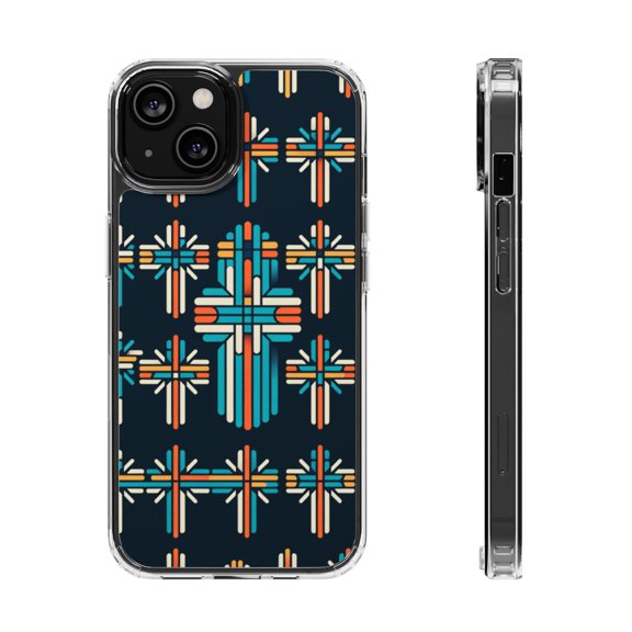 DistinctInk Clear Hybrid Case for Apple iPhone 15 (6.1" Screen) - Vibrant Christian Crosses in Bold Design - Lightweight Grip