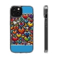thumbnail image 1 of DistinctInk Hybrid (Acrylic / TPU) Clear Slim Fit Case for Apple iPhone 15 (6.1" Screen) - Vibrant, Multicolored Hearts in Graffiti Style, 1 of 8