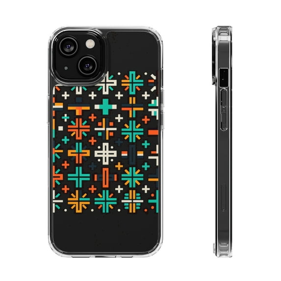 DistinctInk Clear Hybrid Case for Apple iPhone 15 (6.1" Screen) - Vibrantly Contrasting Minimalist Christian Cross Pattern - Raised Bezel Screen Guard