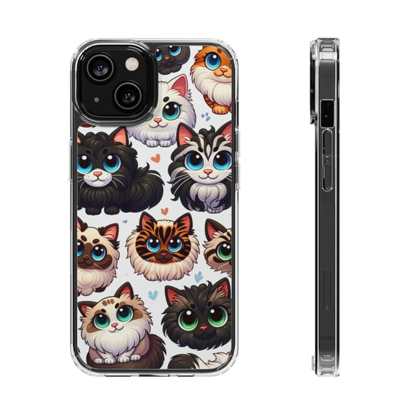 DistinctInk Clear Hybrid Case for Apple iPhone 15 (6.1" Screen) - Whimsical Array: Playful Cartoon Cats Pattern - Raised Bezel Screen Guard