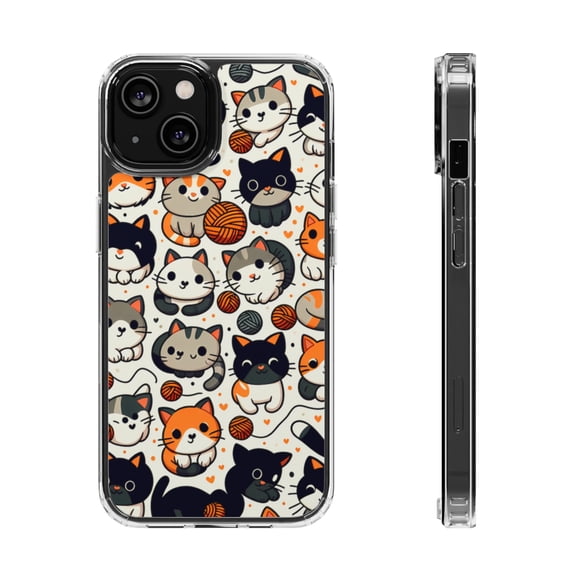 DistinctInk Hybrid (Acrylic / TPU) Clear Slim Fit Case for Apple iPhone 15 (6.1" Screen) - "Whimsical Feline Playtime: A Delightful Pattern"