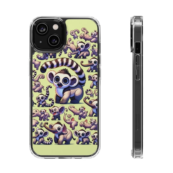 DistinctInk Clear Hybrid Case for Apple iPhone 15 (6.1" Screen) - Whimsical Infinite Repeating Cartoon Animal Pattern - Raised Bezel Screen Guard