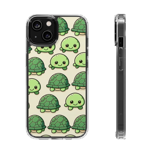 DistinctInk Hybrid (Acrylic / TPU) Clear Slim Fit Case for Apple iPhone 15 (6.1" Screen) - "Whimsical Turtle Parade: A Playful Pattern"