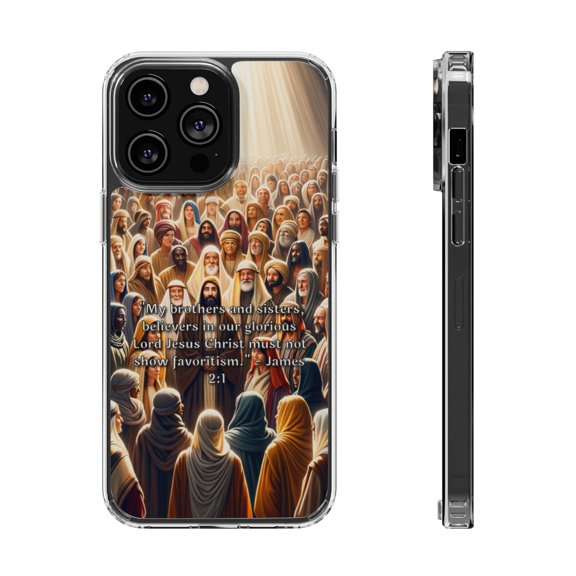 DistinctInk Clear Hybrid Case for Apple iPhone 15 Plus (6.7" Screen) - James 2:1 - Tempered Glass Back