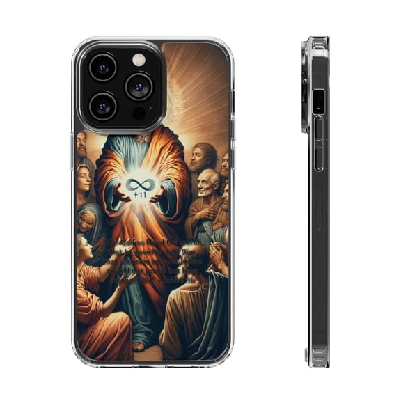DistinctInk Clear Hybrid Case for Apple iPhone 15 Plus (6.7" Screen) - God's Love: Eternal Life Through Belief - Shockproof Protection