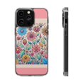 thumbnail image 1 of DistinctInk Clear Hybrid Case for Apple iPhone 15 Plus (6.7" Screen) - Playful Cartoon Spring Flowers on Pink - Raised Bezel Screen Guard, 1 of 8