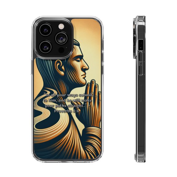 DistinctInk Clear Hybrid Case for Apple iPhone 15 Plus (6.7" Screen) - Submit to Him for Straight Paths - Raised Bezel Screen Guard