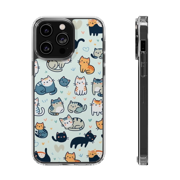DistinctInk Hybrid (Acrylic / TPU) Clear Slim Fit Case for Apple iPhone 15 PLUS (6.7" Screen) - "The Playful World of Cartoon Cats"