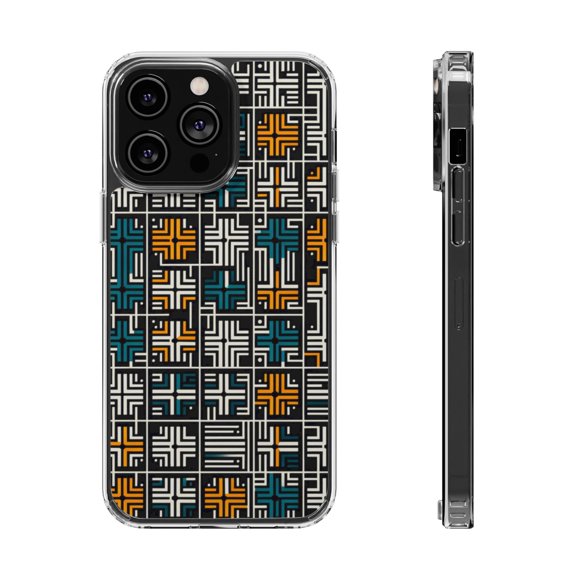 DistinctInk Hybrid (Acrylic / TPU) Clear Slim Fit Case for Apple iPhone 15 PLUS (6.7" Screen) - Title: "Contrasting Crosses: Bold Patterns in Bright"