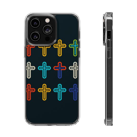 DistinctInk Clear Hybrid Case for Apple iPhone 15 Plus (6.7" Screen) - Vibrant Crosses: Boldly Minimalistic Pattern Design - Lightweight Grip