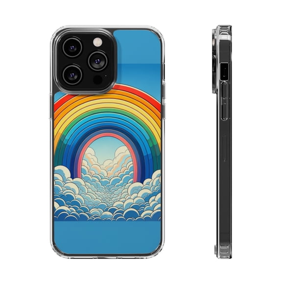 DistinctInk Hybrid (Acrylic / TPU) Clear Slim Fit Case for Apple iPhone 15 PLUS (6.7" Screen) - "Vibrant and Playful: A Rainbow Wonderland"