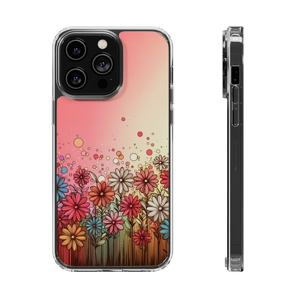 DistinctInk Hybrid (Acrylic / TPU) Clear Slim Fit Case for Apple iPhone 15 Pro (6.1" Screen) - "Blooming Colors: A Cartoon Spring Spectacle"