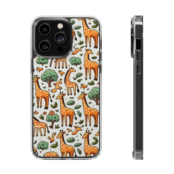 DistinctInk Hybrid (Acrylic / TPU) Clear Slim Fit Case for Apple iPhone 15 Pro (6.1" Screen) - "Giraffe Parade: A Playful Seamless Pattern"