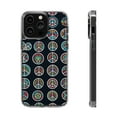 thumbnail image 1 of DistinctInk Hybrid (Acrylic / TPU) Clear Slim Fit Case for Apple iPhone 15 Pro (6.1" Screen) - "Vibrant Peace Signs on Bold Black", 1 of 8