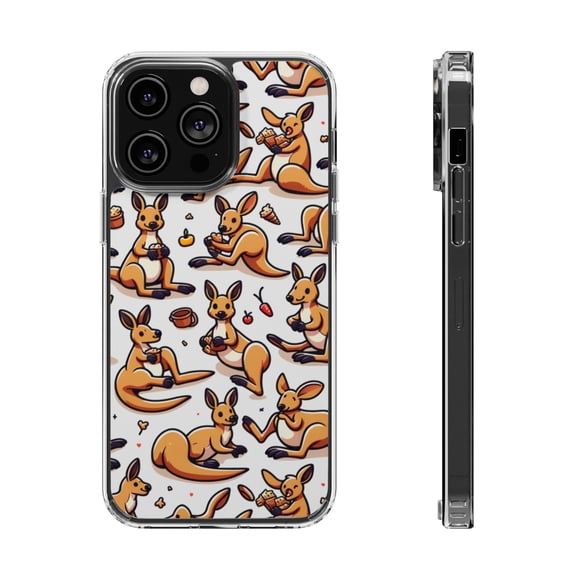 DistinctInk Hybrid (Acrylic / TPU) Clear Slim Fit Case for Apple iPhone 15 Pro MAX (6.7" Screen) - "Joyful Kangaroos: A Playful Interlocking Pattern"