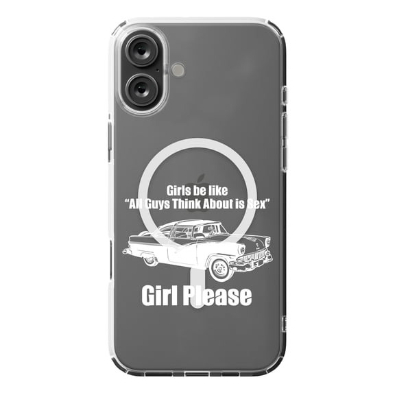 DistinctInk Hybrid Case for iPhone 16 PLUS - Slim, Durable, Compatible with MagSafe Charging - All Guys Think About is Sex - Cars!