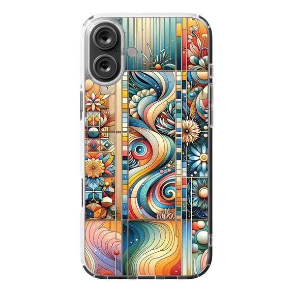 DistinctInk MagSafe Clear Case for Apple iPhone 16 Plus (6.7" Screen) - Artistic Visions Stained Glass Puzzle - Slim Profile Design