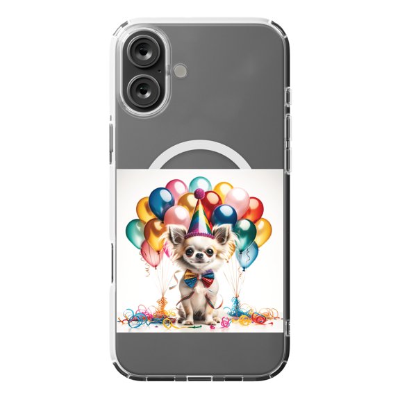 DistinctInk MagSafe Clear Case for Apple iPhone 16 Plus (6.7" Screen) - Birthday Chihuahua - Raised Bezel Screen Guard