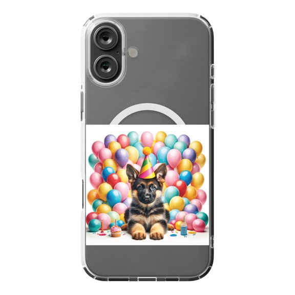 DistinctInk Hybrid Case for iPhone 16 PLUS - Slim, Durable, Compatible with MagSafe Charging - Birthday German Shepherd Dog puppy