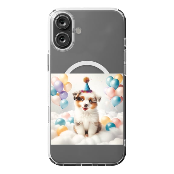 DistinctInk Hybrid Case for iPhone 16 PLUS - Slim, Durable, Compatible with MagSafe Charging - Birthday Miniature American Shepherd puppy