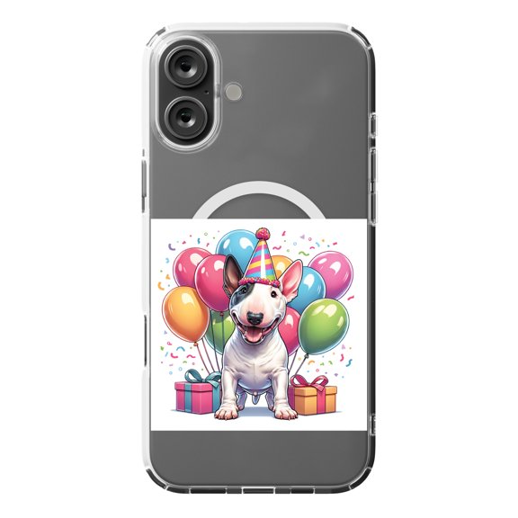 DistinctInk Hybrid Case for iPhone 16 PLUS - Slim, Durable, Compatible with MagSafe Charging - Birthday Miniature Bull Terrier