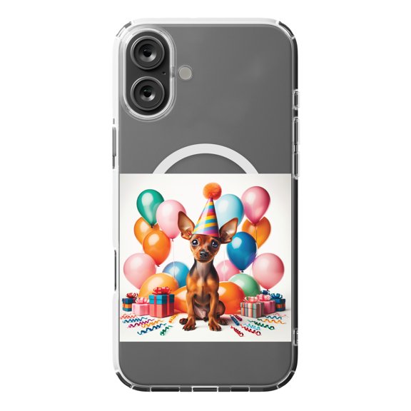 DistinctInk MagSafe Clear Case for Apple iPhone 16 Plus (6.7" Screen) - Birthday Miniature Pinscher - Shockproof Protection