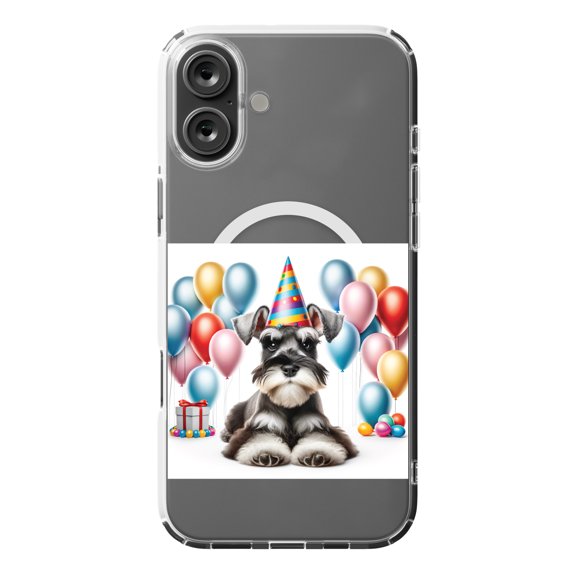 DistinctInk MagSafe Clear Case for Apple iPhone 16 Plus (6.7" Screen) - Birthday Miniature Schnauzer puppy - Shockproof Protection